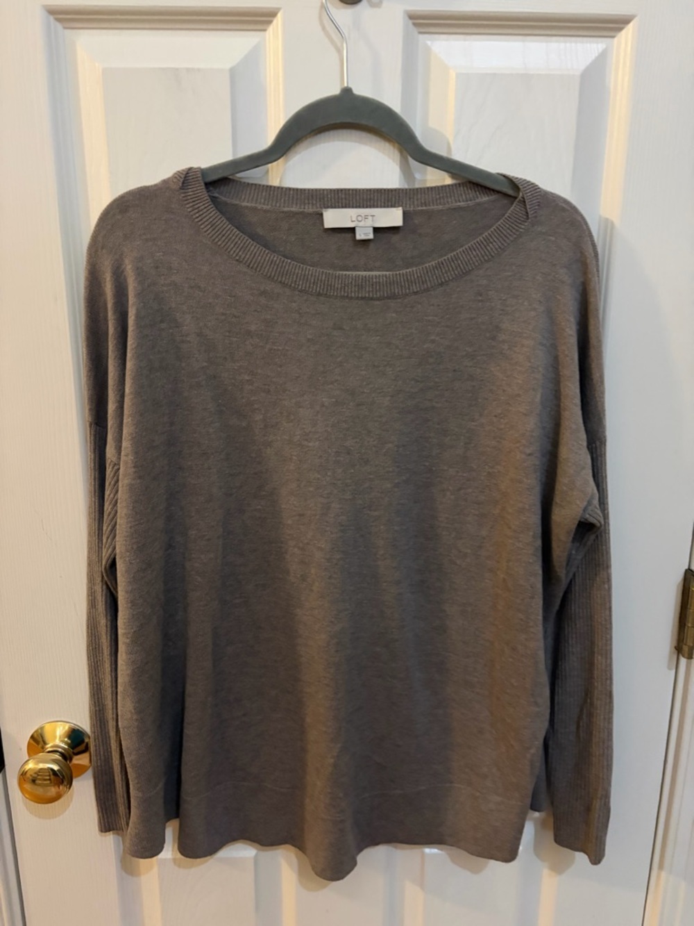 LOFT Light Brown Taupe Oversized Knit Sweater Small Minimalist Cozy Layering